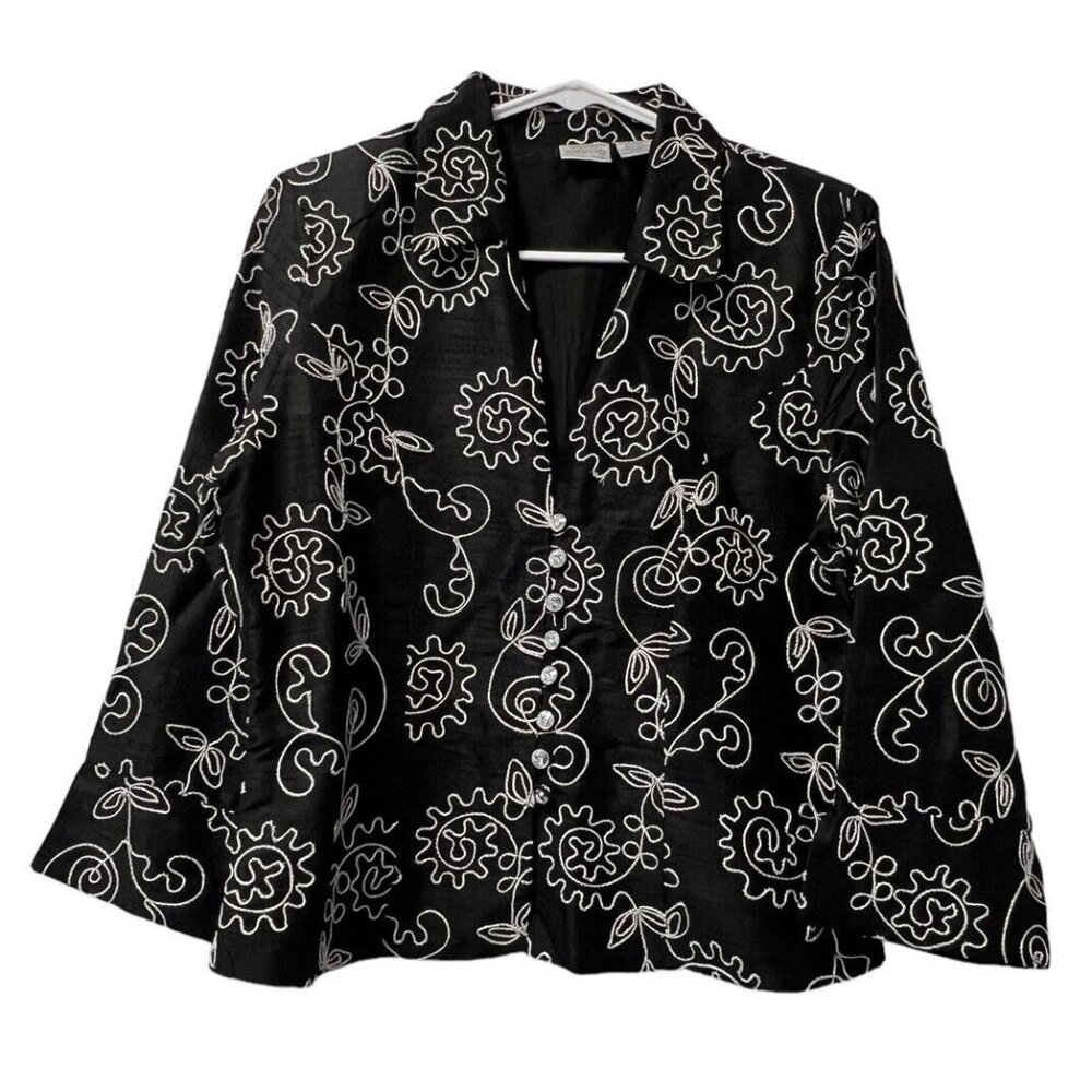 Bleu Bayou Women Size Medium Art to‎ Wear 100% Silk Jacket Embroidered Designer